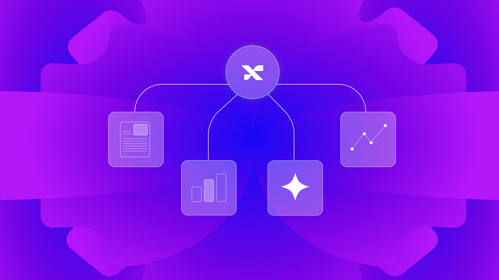 A GrowthX X-mark with a connector plugging into its center, linking pages, briefs, context and analytics